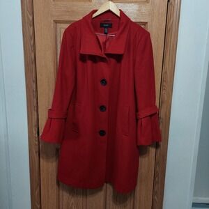Alfani Wool Blend Coat Red Women's Size XL Bell Sleeves